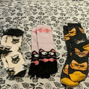 Set of three cat socks.
